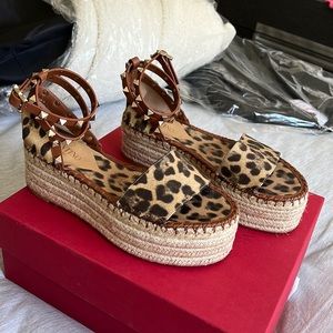 Valentino Rockstud Leopard Print Platform Espadrilles